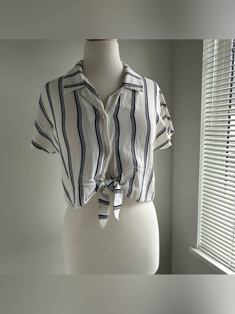 Wilfred White Striped Tie-Front Button Shirt XXS